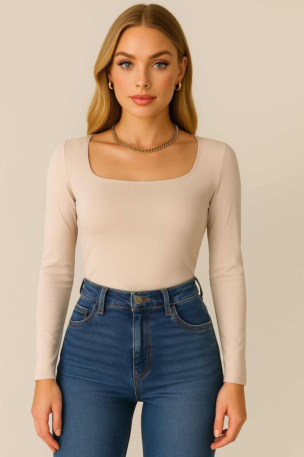 Blusa Beige básica manga larga