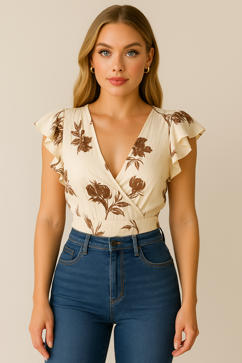 Blusa beige estampada