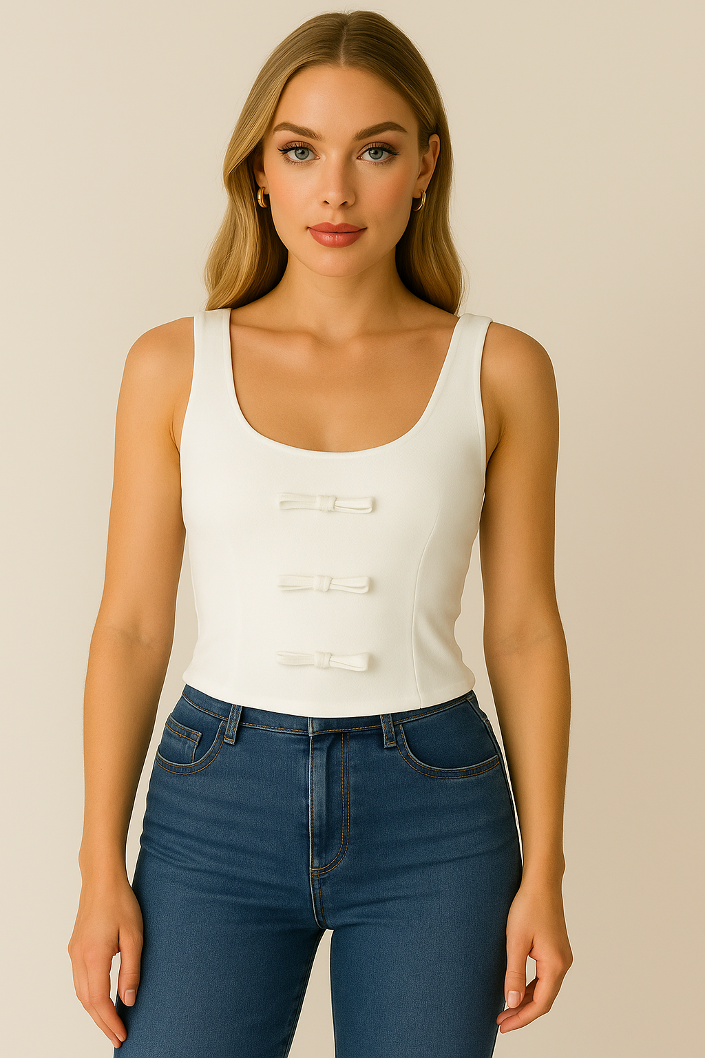 Blusa Blanca básica con lazo
