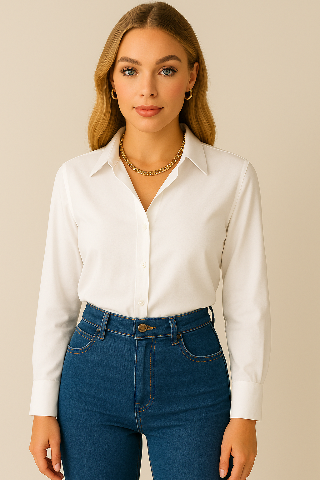 Blusa camisera satinada blanca