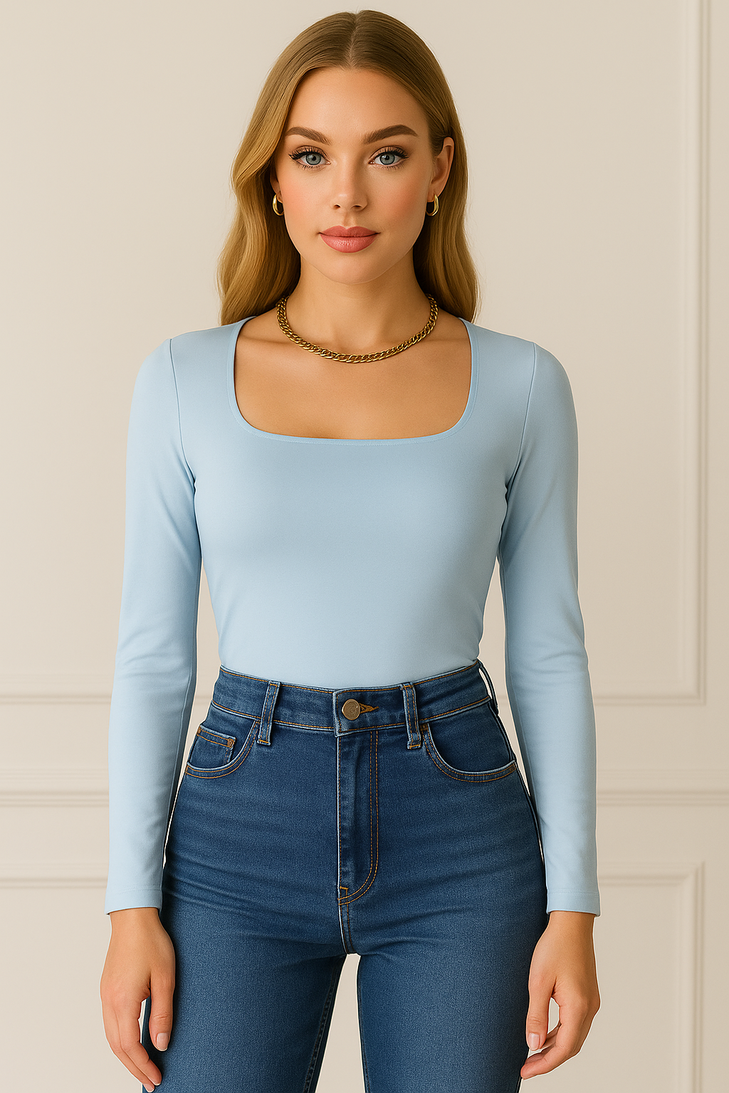 Blusa Celeste básica manga larga