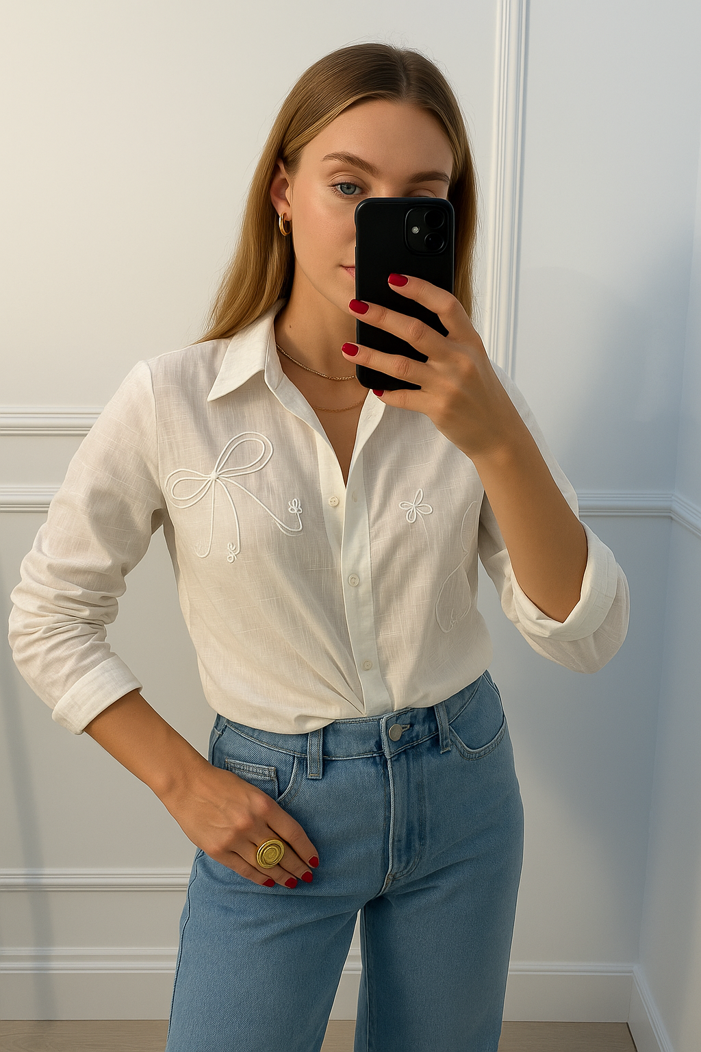 Blusa de algodón camisera blanca
