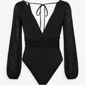 Bodysuit negro manga de mesh - BO0045-NES