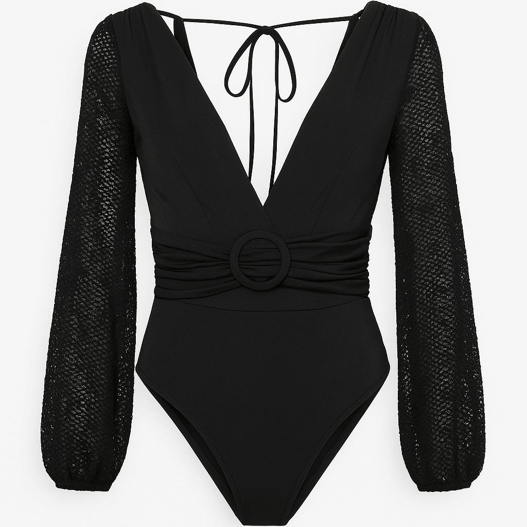 Bodysuit negro manga de mesh - BO0045-NES
