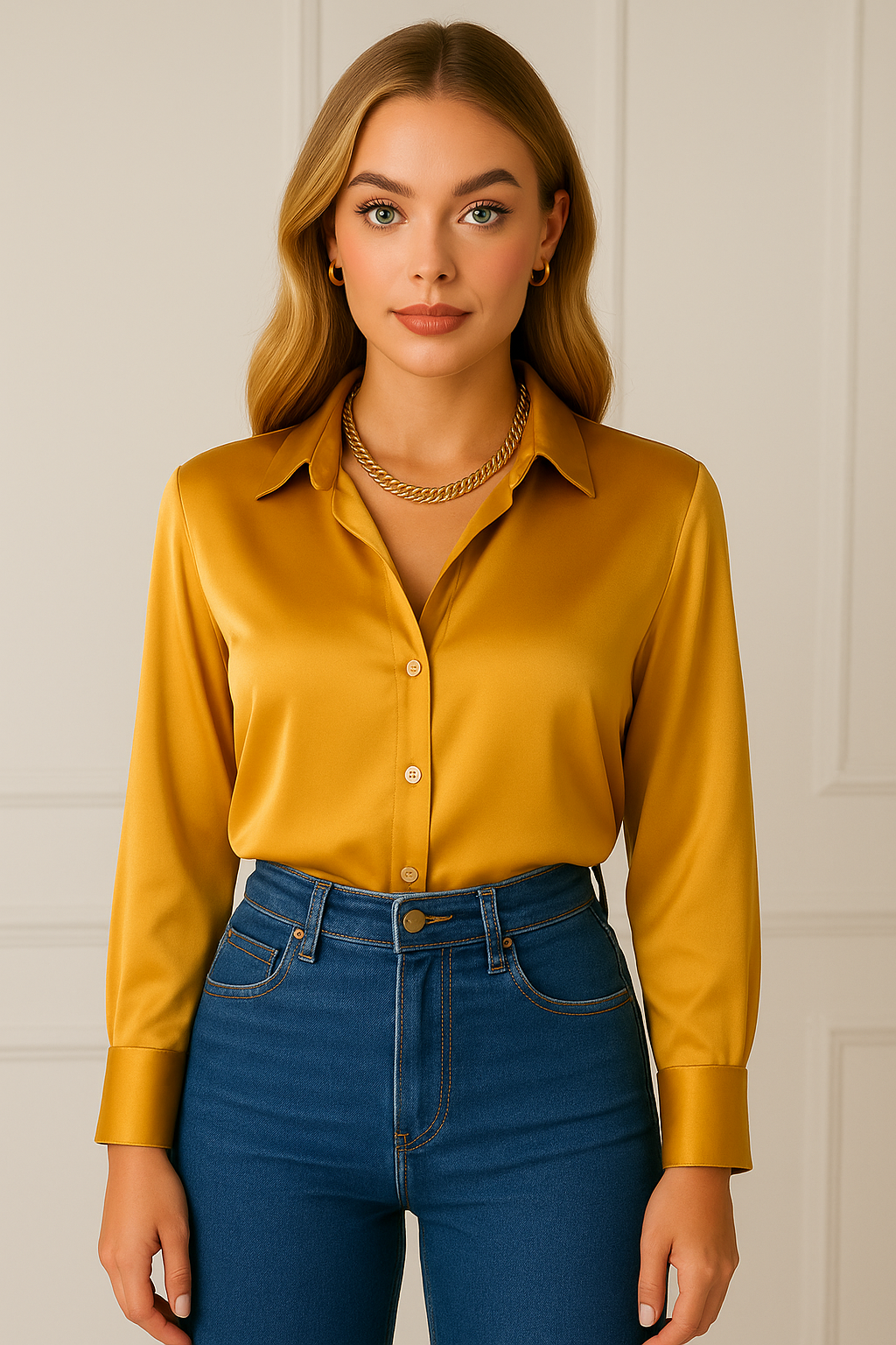 Blusa camisera color mostaza