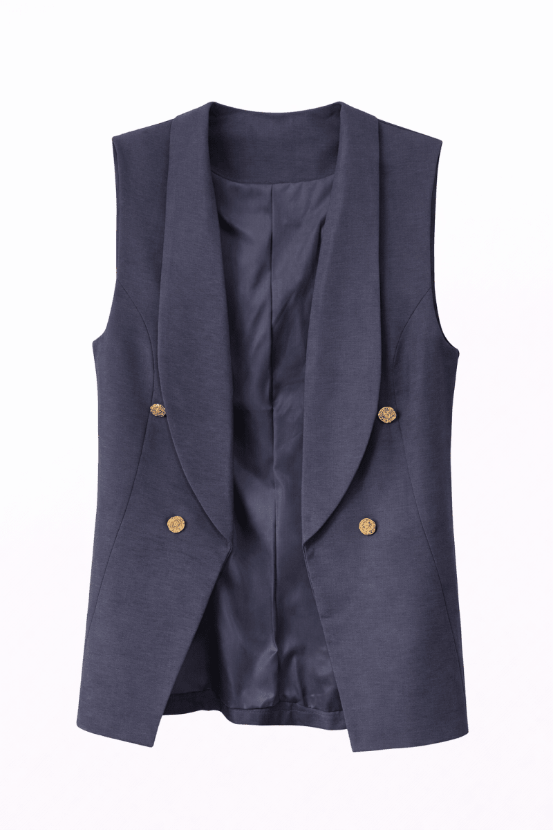 Chaleco Azul navy con botones tela casual - CH0913-AZS