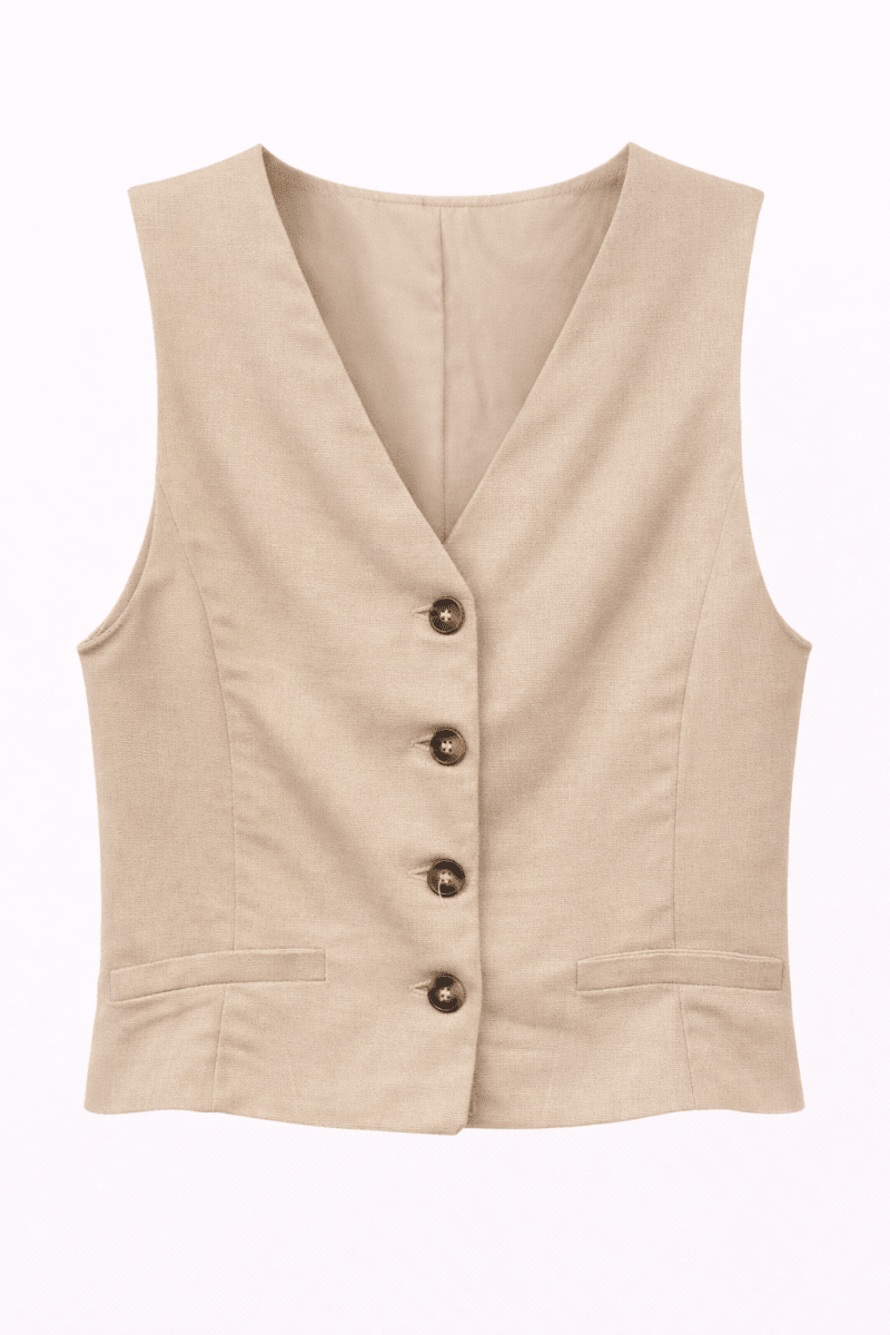 Chaleco beige con aberturas frontales - CH5162-CAM
