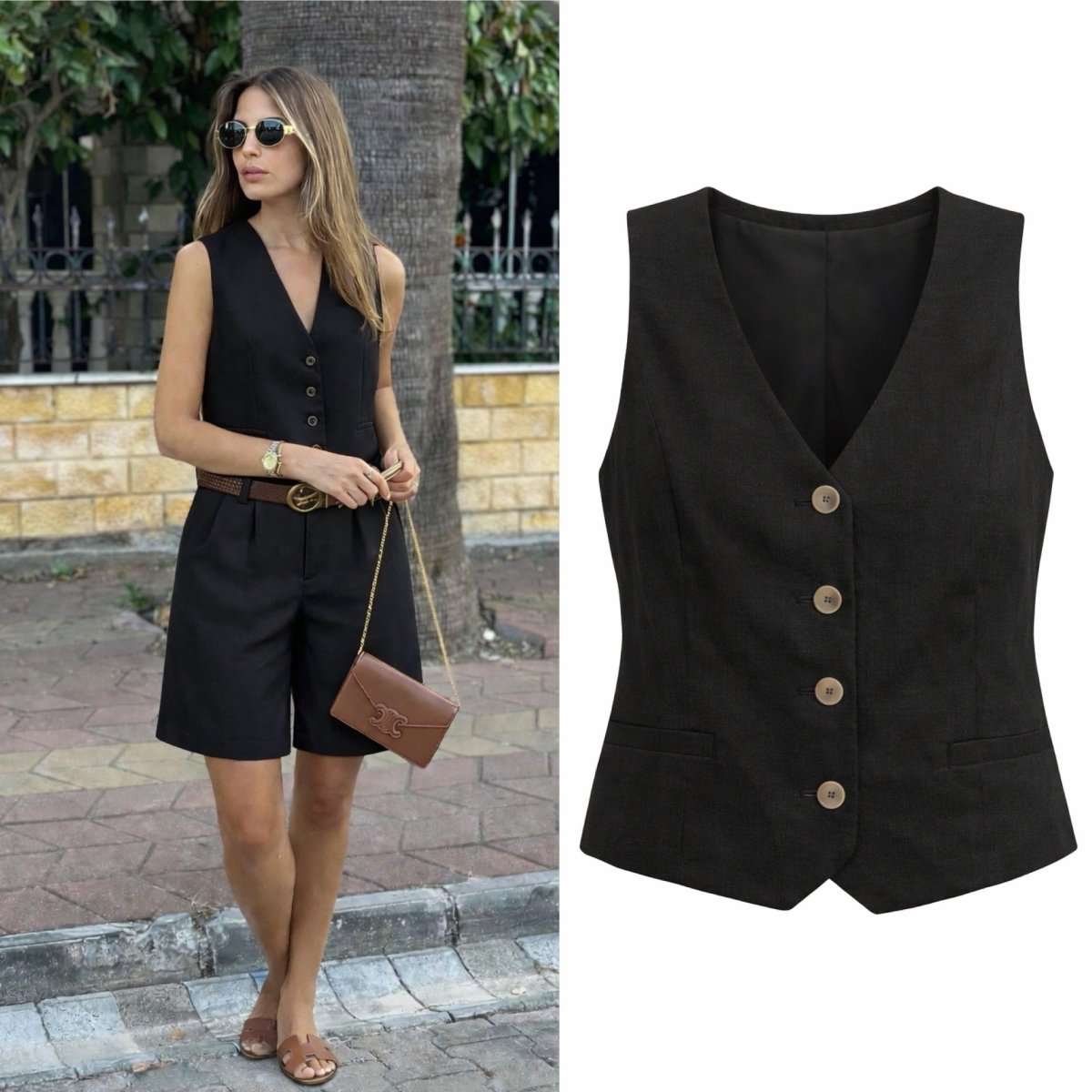 Chaleco lino Negro - CH5221-NES