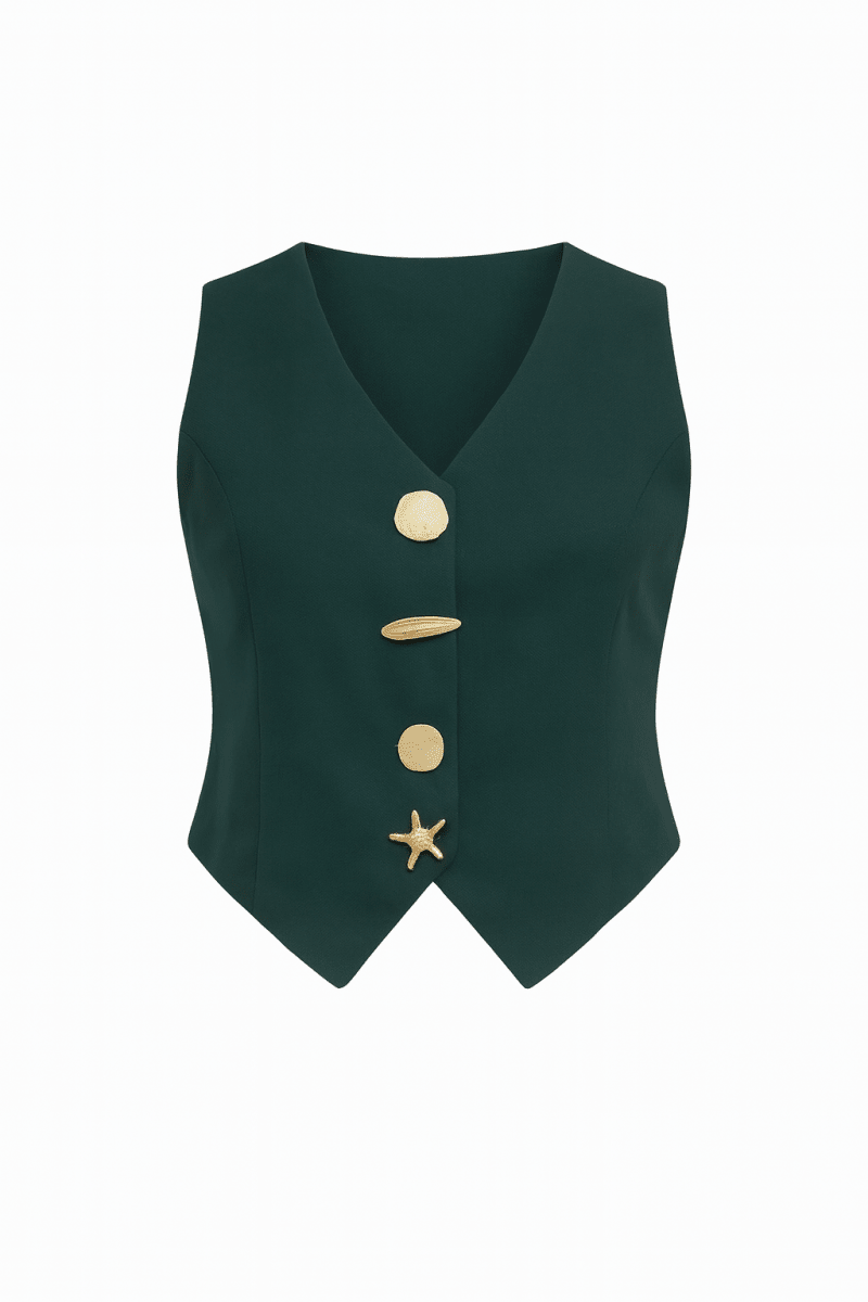 Chaleco verde estilo sastre botones dorados - CH164-VES