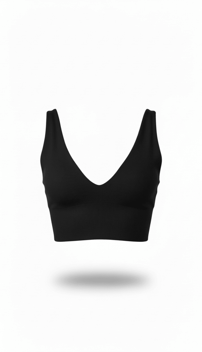 Crop Top Negro V punto rayado - BL1346-NES