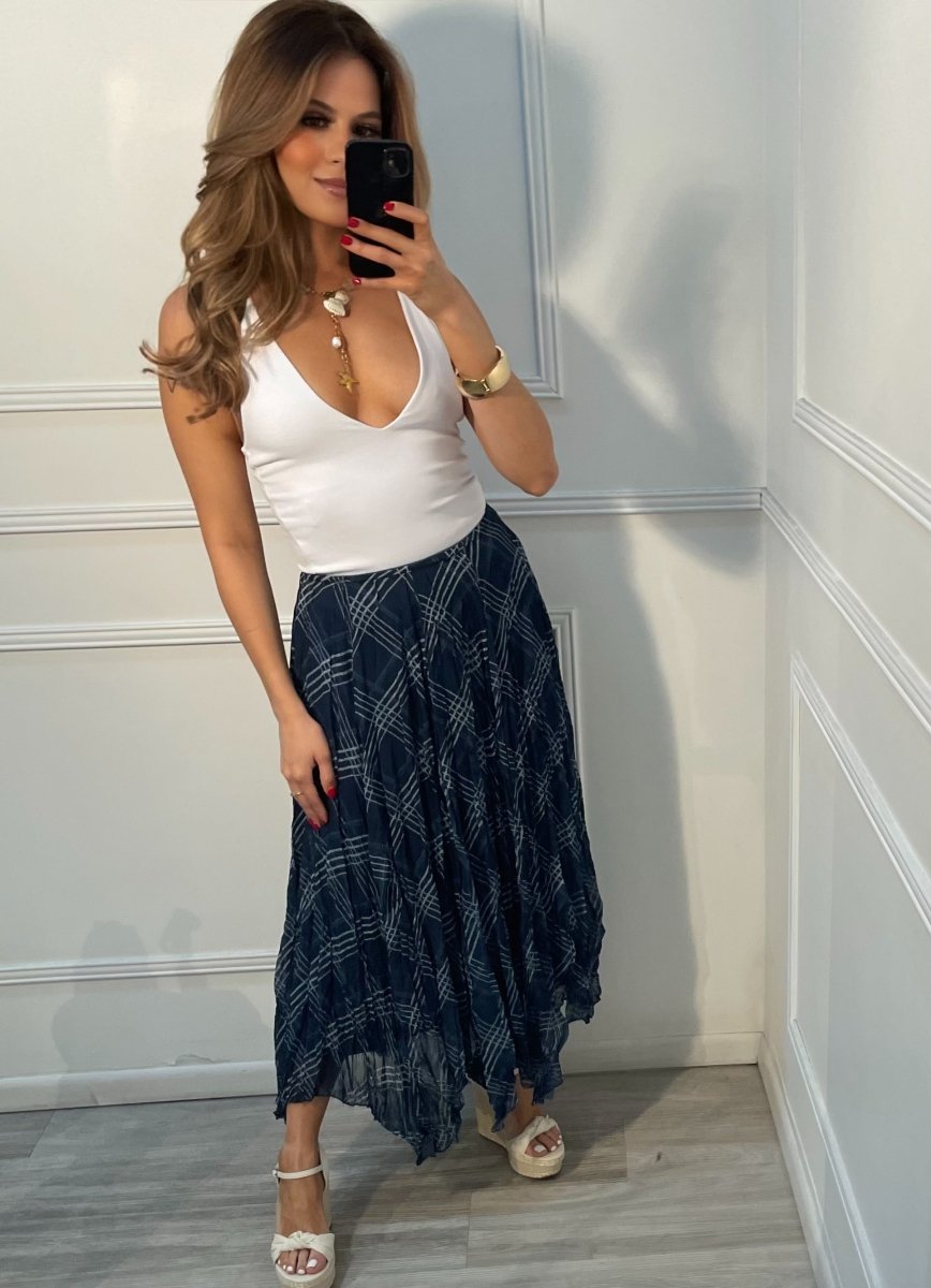 Falda azul estampada - FA2210-AZS