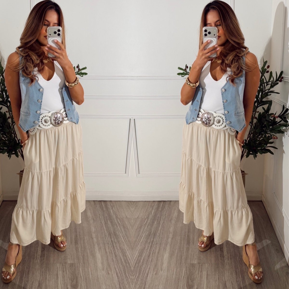 Falda Beige larga - FA7357-BES