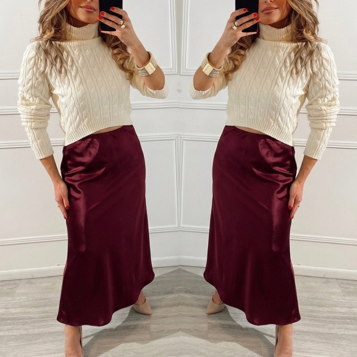 Falda Beige Satín - FA1710-BES