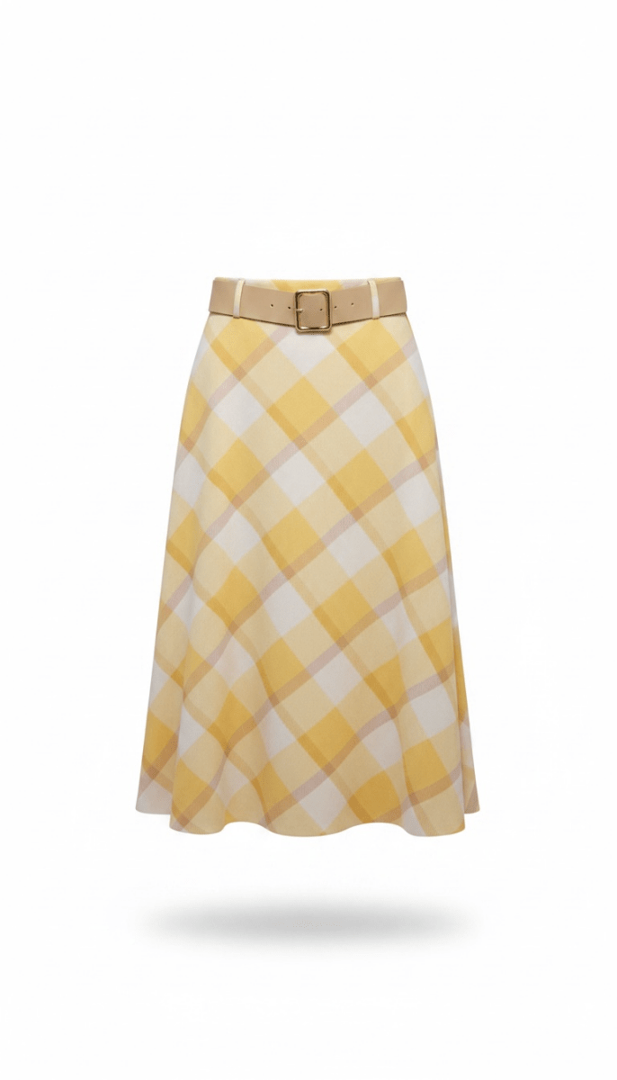 Falda Midi Cuadros Amarillo | Con Cinturón - FA3296-AMU