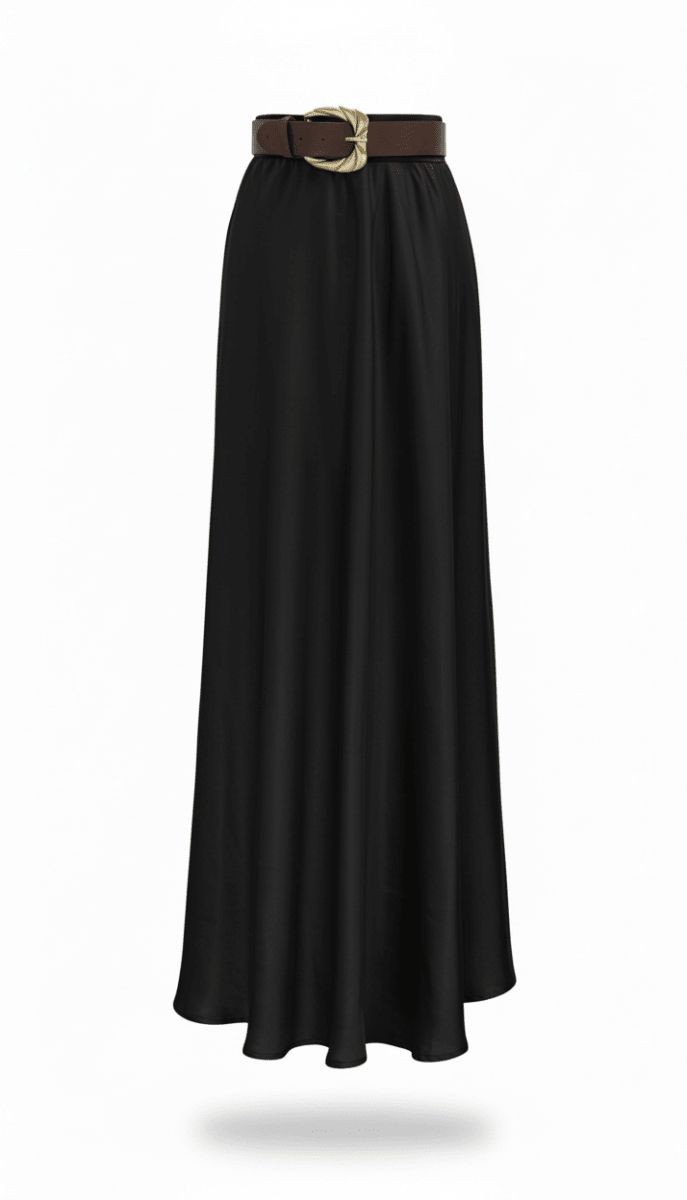Falda Negra Satín Faja - FA8954-NES