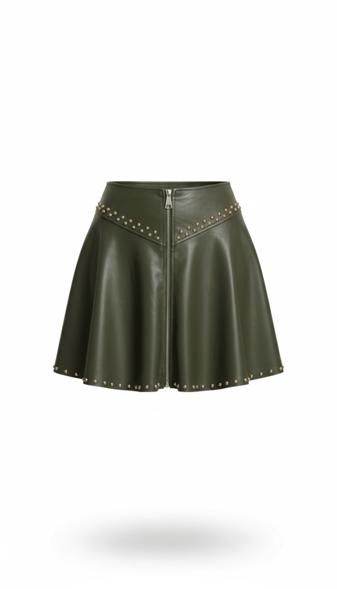 Falda Verde cuerina tachuelas - FA7627-VES