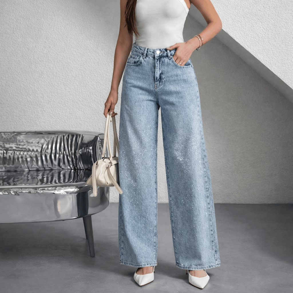 Jeans wide leg celeste con brillo medio - PA5224-34