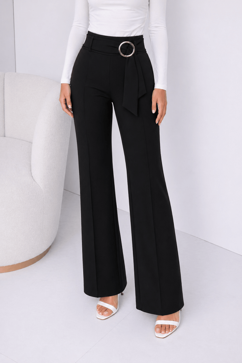 Pantalón negro con tira tipo faja y broche dorado - PA8079-NES