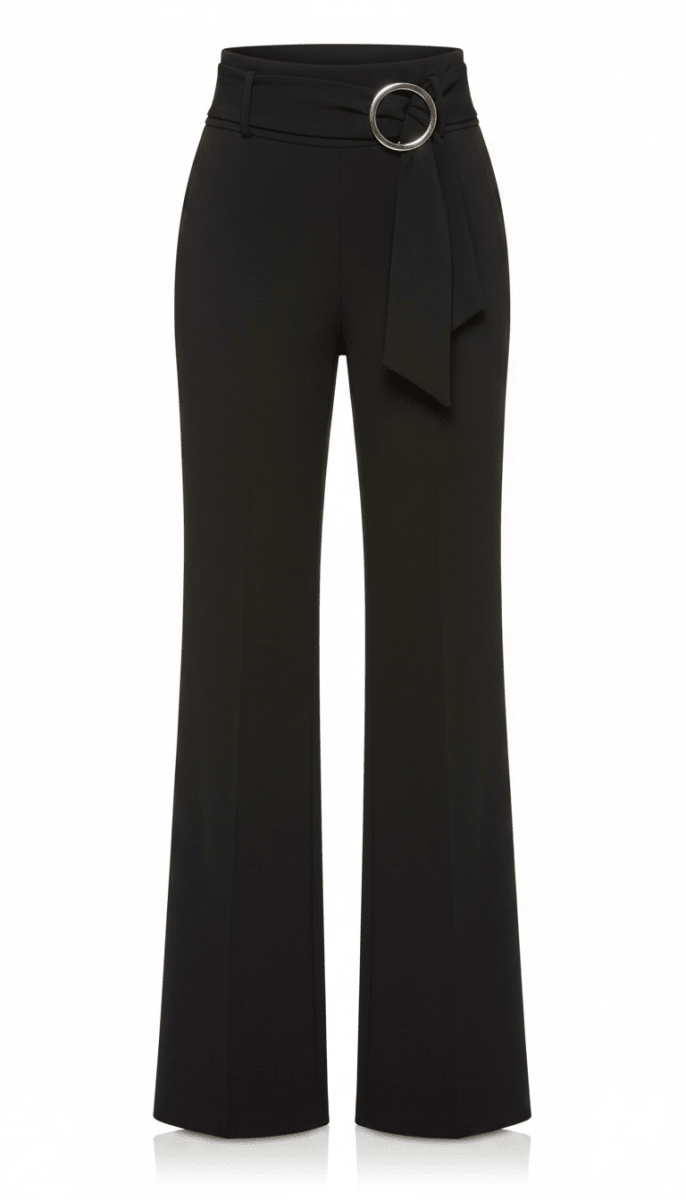 Pantalón negro con tira tipo faja y broche dorado - PA8079-NES