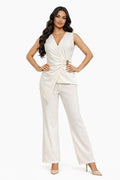Set Beige Blusa cruzada pantalón - SE1132-BES