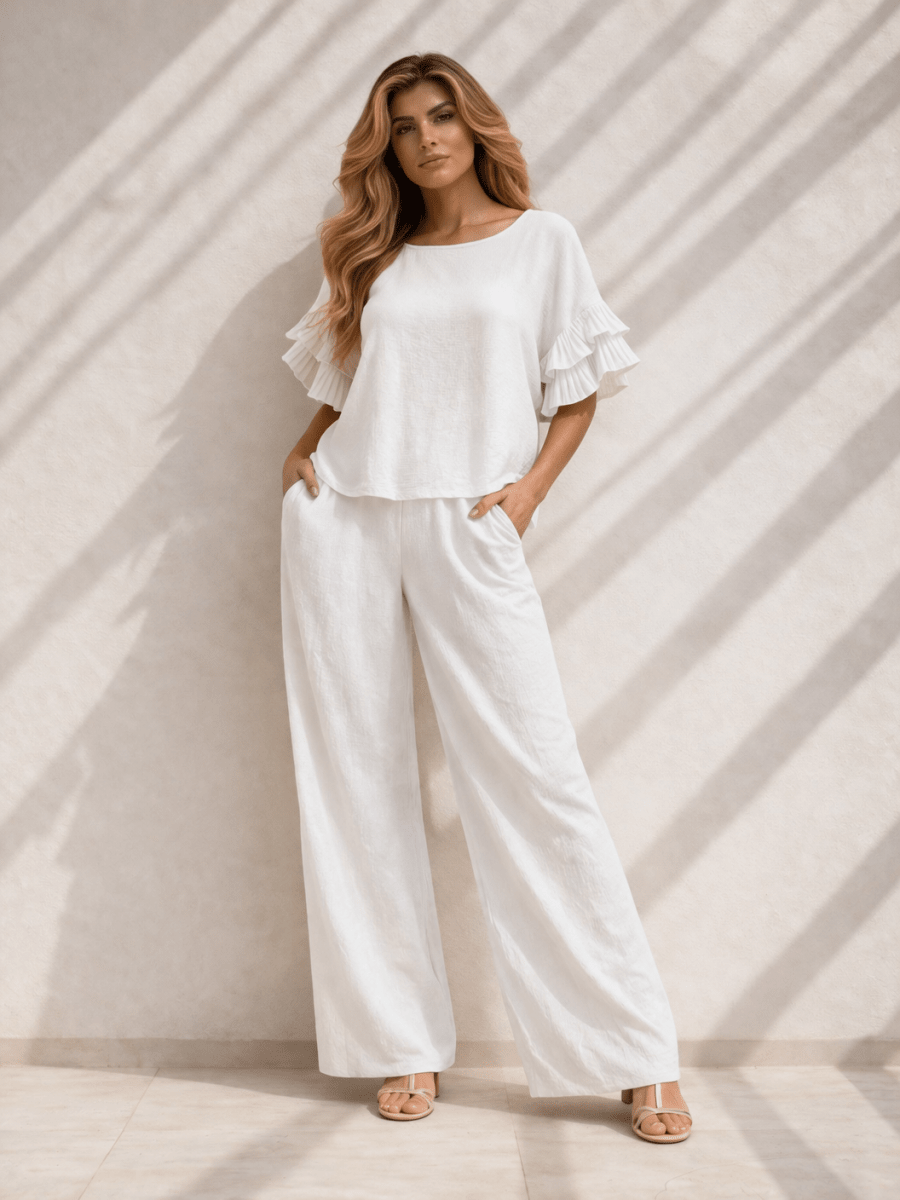 Set Blanco blusa pantalon - SE0534-BLS