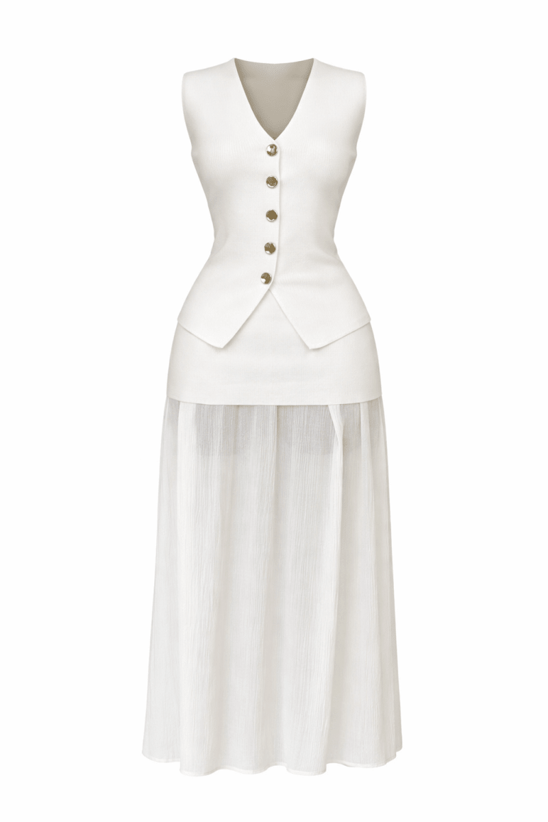 Set Blanco Chaleco Falda - SE2916-BLS