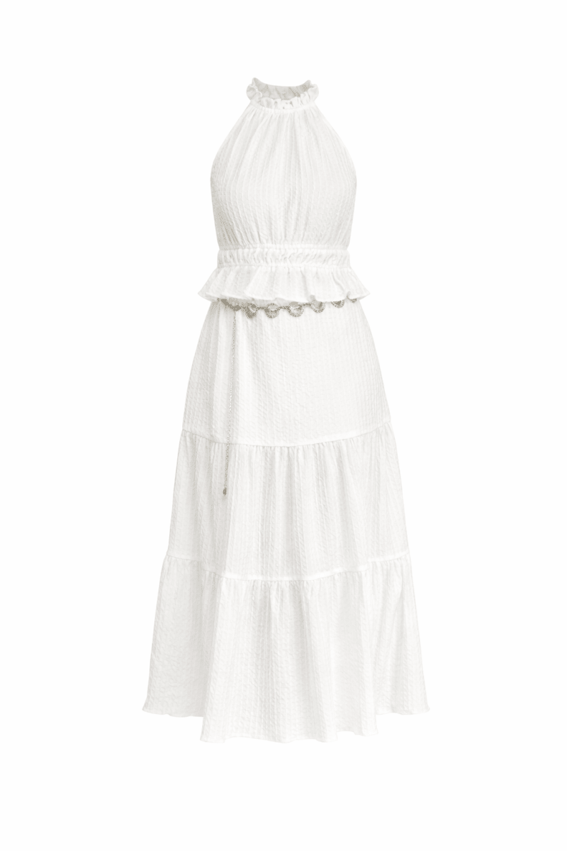 Set Blanco Falda Plizada con cadena - SE6306-BLS