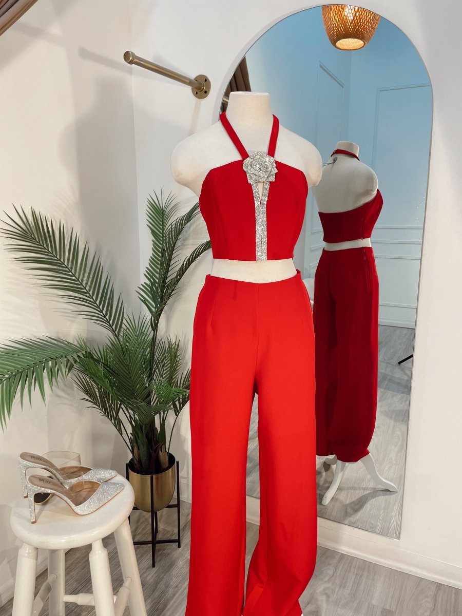 Set de blusa y pantalón con flor 3D - SE4077-ROL