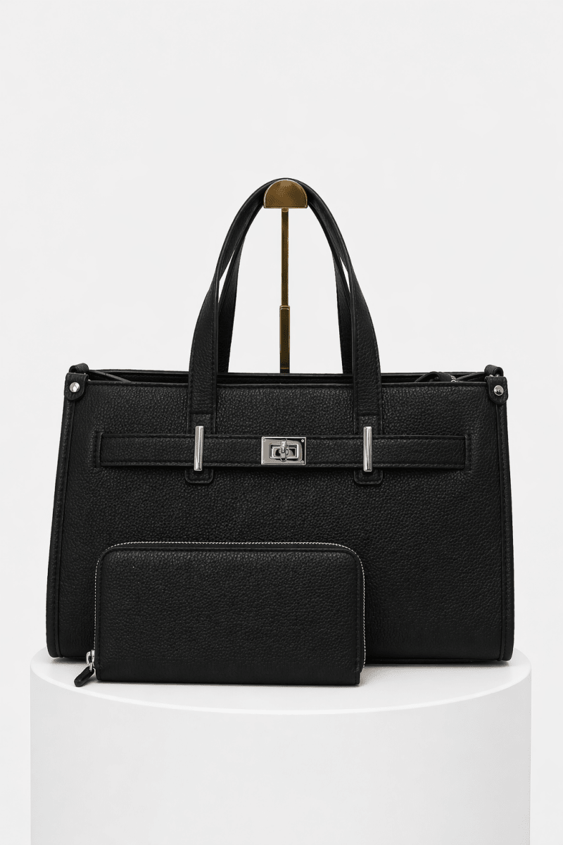 Set de bolso y billetera negro estructurado - BO0101-NE