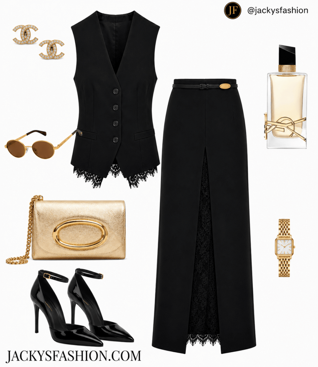 Set de chaleco y Falda negro - SE1200-NES