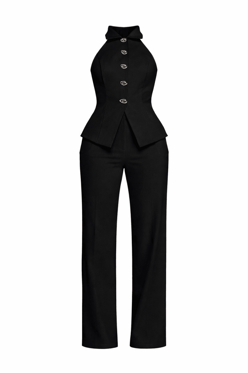 Set Negro chaleco pantalón botones dorados - SE6702-NES