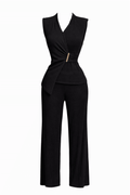 Set Negro Pantalón Blusa cruzada - SE3094-NES
