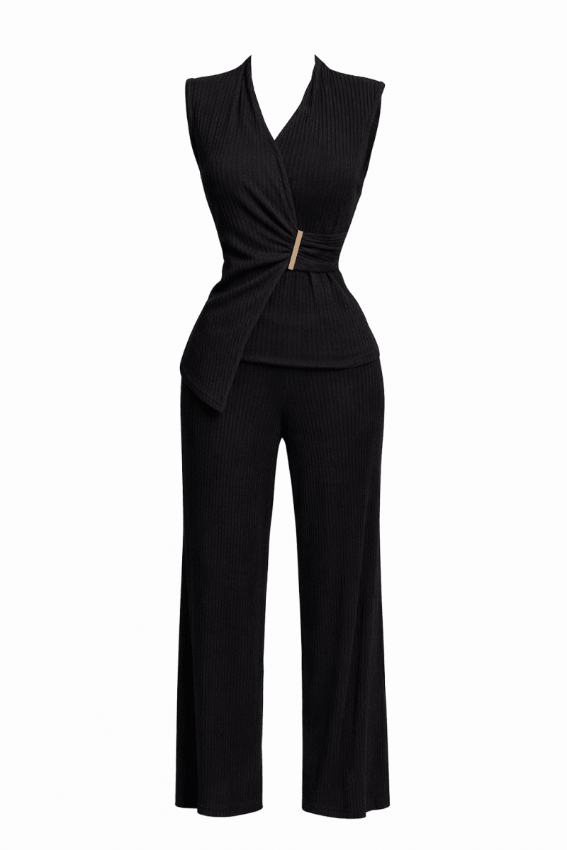 Set Negro Pantalón Blusa cruzada - SE3094-NES