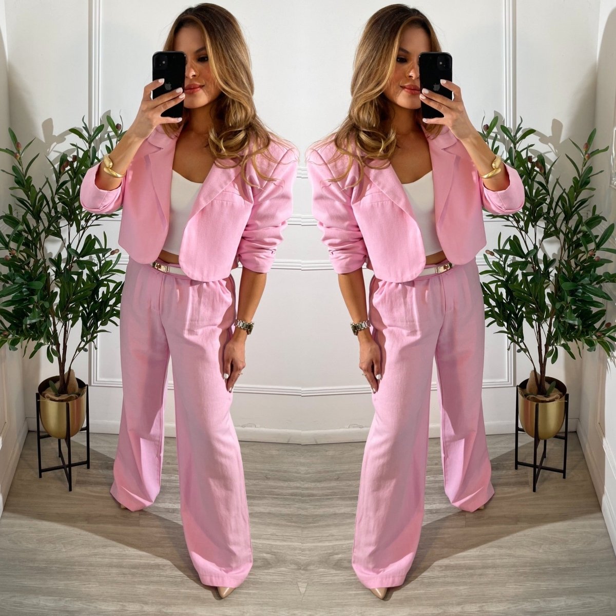 Set rosa Blazer y pantalón - SE9275-M