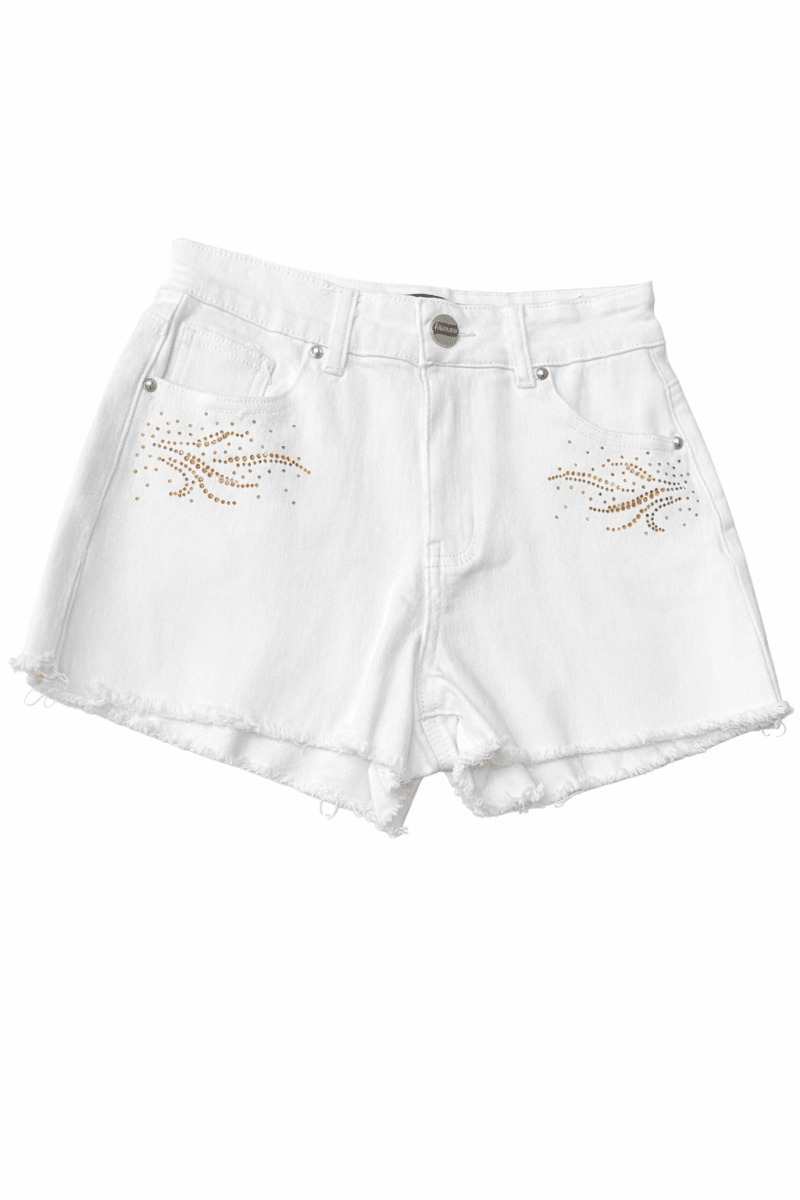 Short blanco con pedrería - SH2349-BLS