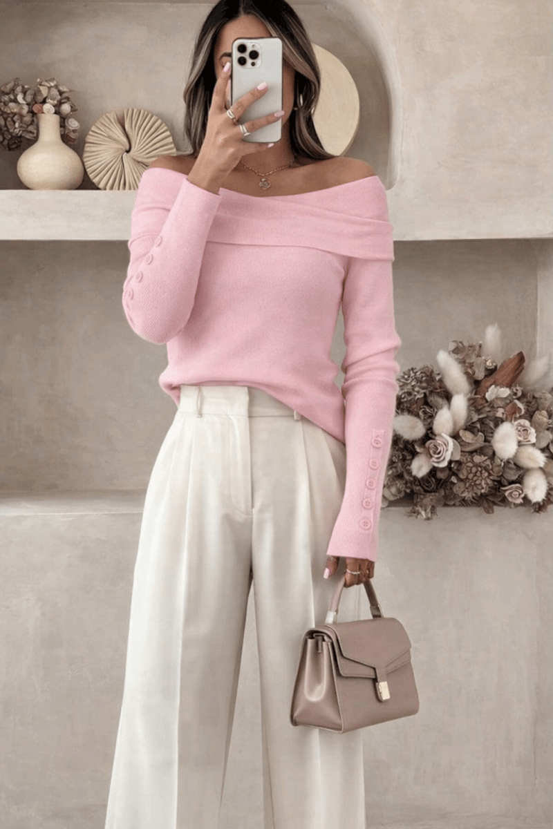 Sweater Rosa manga larga hombros caídos - BL5411-RSS