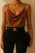 Top satinado escote cowl café - BL9911-CAS