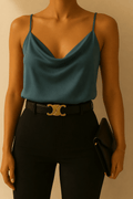 Top satinado escote cowl verde - BL9911-VES