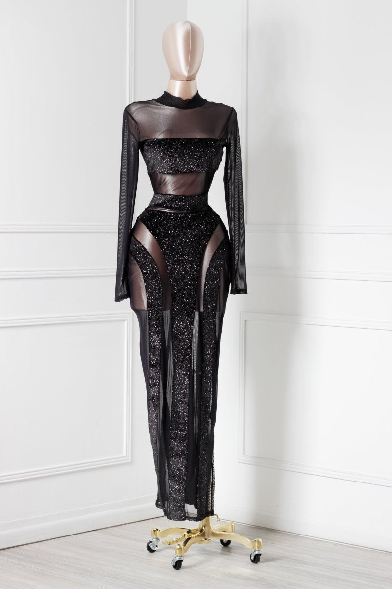 Vestido de gala negro con transparencia - VE3333-NEL