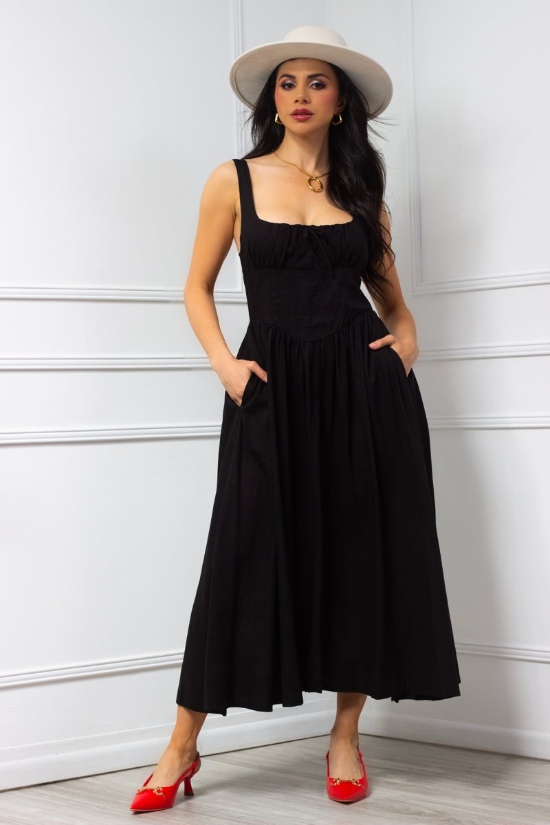 Vestido Negro largo tirante grueso - VE2002-NES