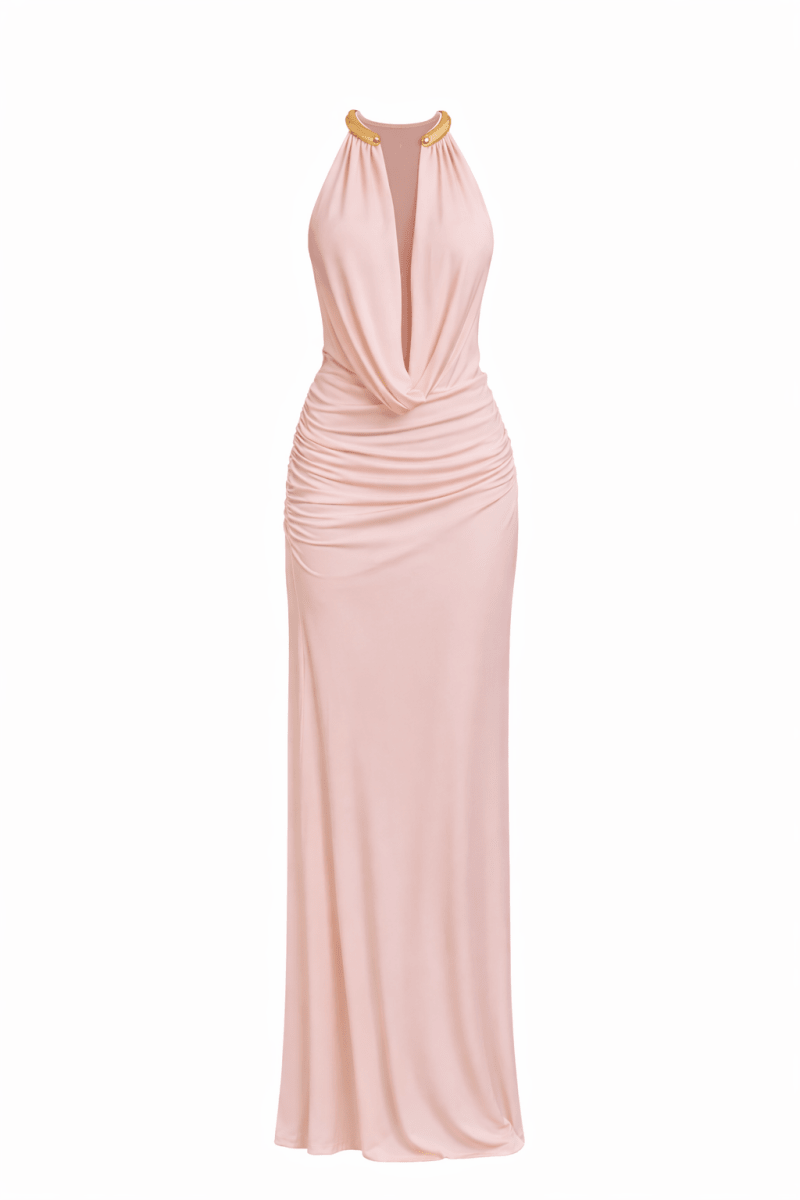 Vestido Rosa con collar incorporado - VE5248-RSS