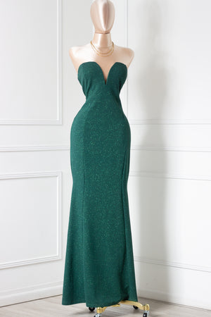 Vestido gala escote V verde